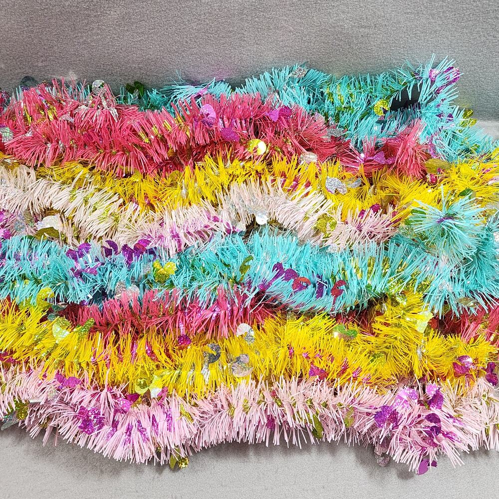 EASTER Chicks Eggs Tinsel Garland 9Ft (8cnt) 2ea Blue, Dk Pink, Lt Pink, Yellow